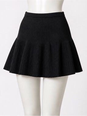 Canal Black Pleated Mini Skirt Size P Pull On Textured Flared